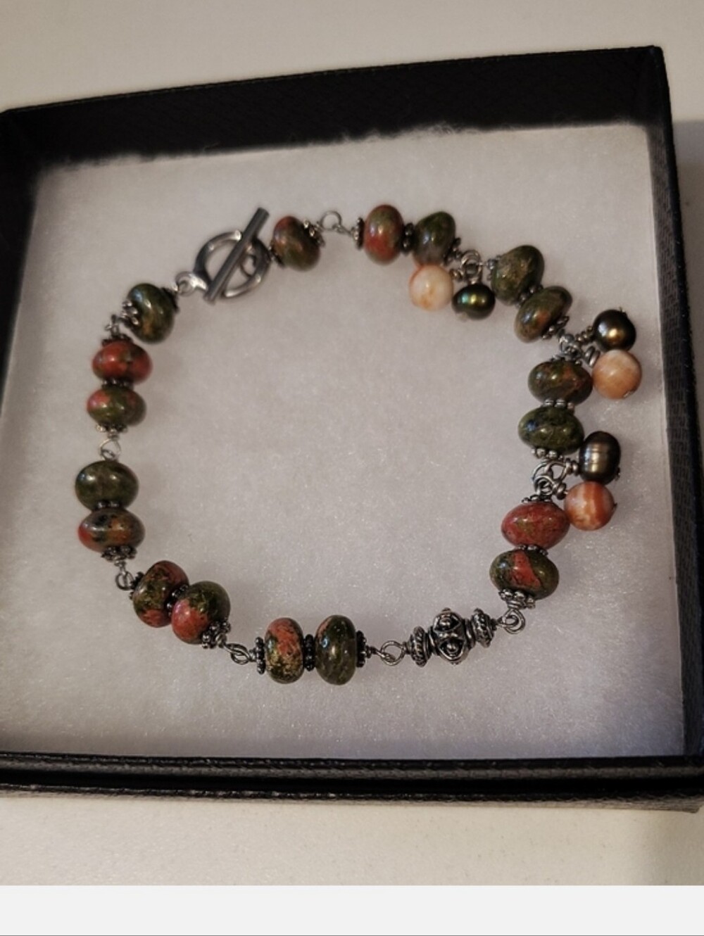 Unakite Gemstone Toggle Bracelet